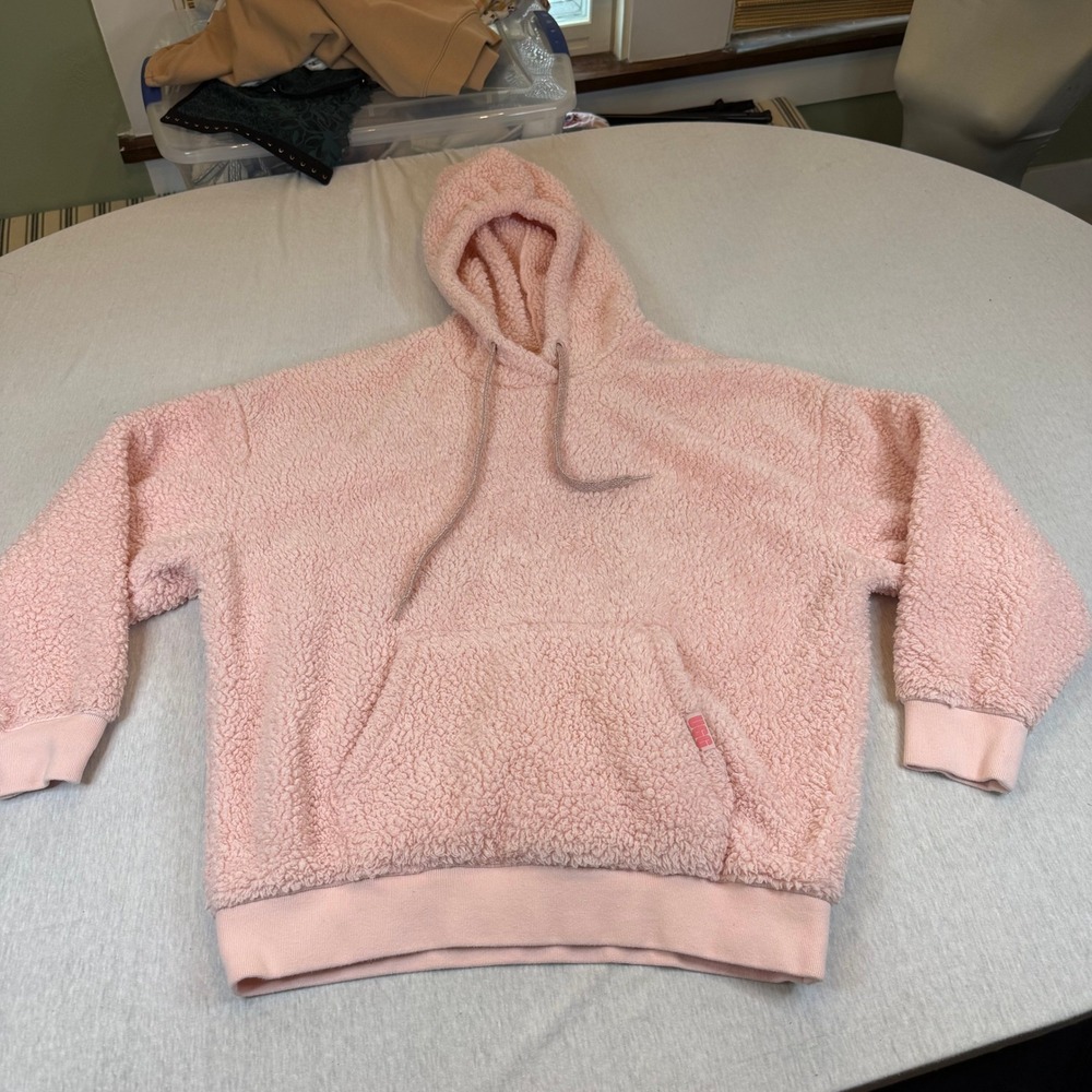 UGG Adeline Sherpa Hoodie Pink Faux Fur Oversized Sweatshirt Womens‎ Medium - Picture 2 of 7